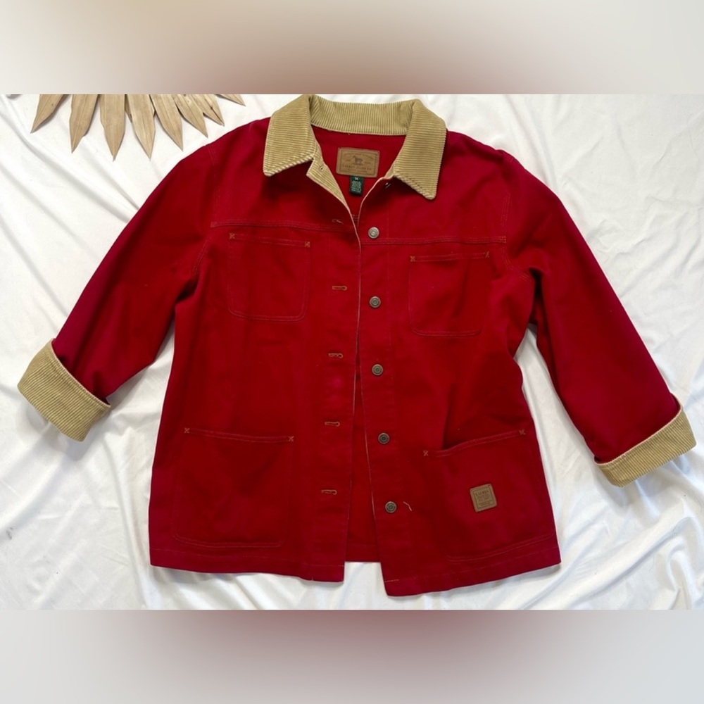 Ralph Lauren Red Tan Corduroy Trim Canvas Barn Chore Field Jacket Coat 1X